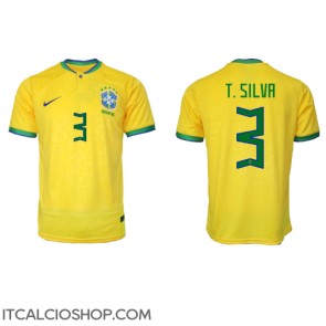 Brasile Thiago Silva #3 Prima Maglia Mondiali 2022 Manica Corta